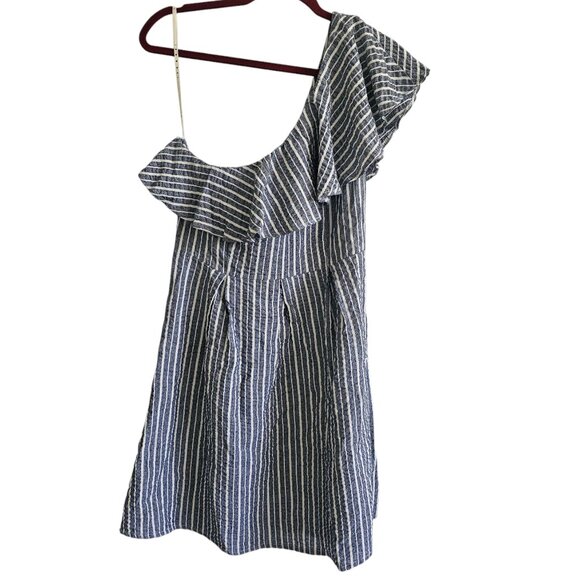 NWT Lunik Asymmetric Blue & White Midi Casual Ruffle Sleeve Side Zip Sundress - Picture 1 of 6